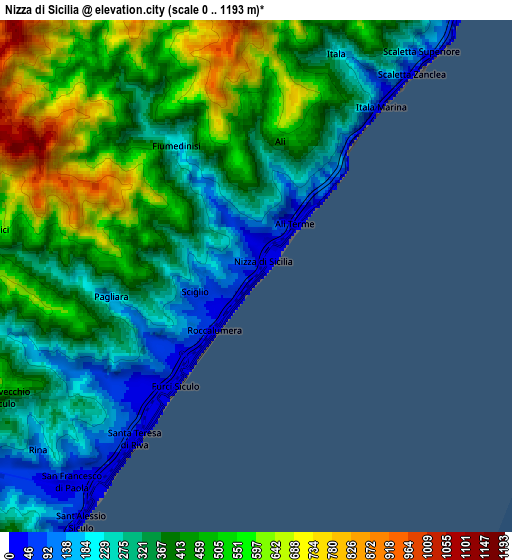 Zoom OUT 2x Nizza di Sicilia, Italy elevation map