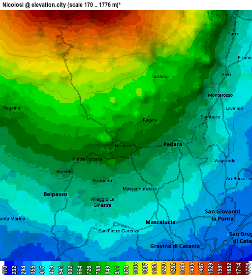 Zoom OUT 2x Nicolosi, Italy elevation map