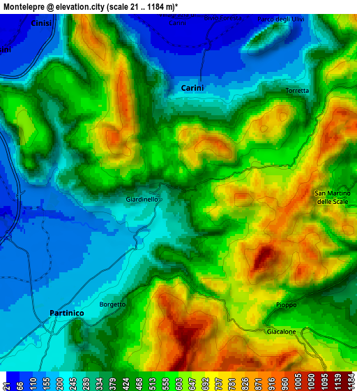 Zoom OUT 2x Montelepre, Italy elevation map