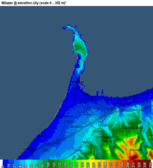 Zoom OUT 2x Milazzo, Italy elevation map