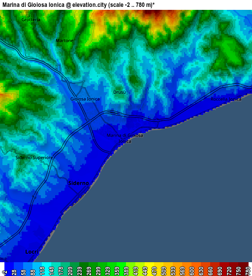 Zoom OUT 2x Marina di Gioiosa Ionica, Italy elevation map