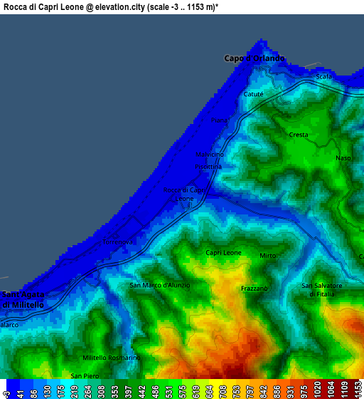 Zoom OUT 2x Rocca di Capri Leone, Italy elevation map