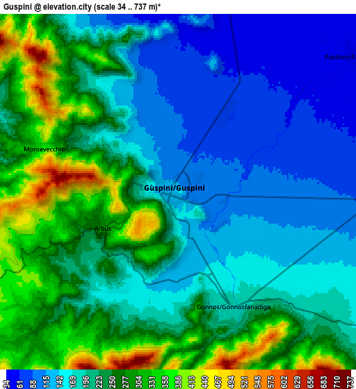 Zoom OUT 2x Guspini, Italy elevation map