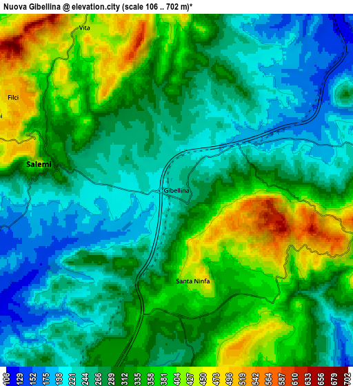 Zoom OUT 2x Nuova Gibellina, Italy elevation map