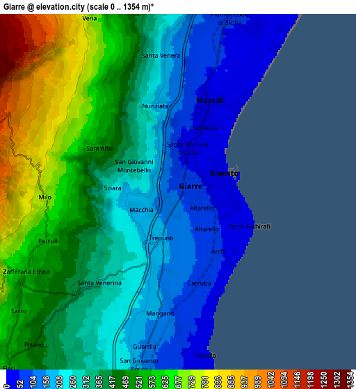 Zoom OUT 2x Giarre, Italy elevation map