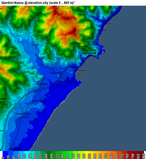 Zoom OUT 2x Giardini-Naxos, Italy elevation map