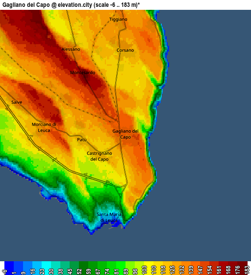 Zoom OUT 2x Gagliano del Capo, Italy elevation map