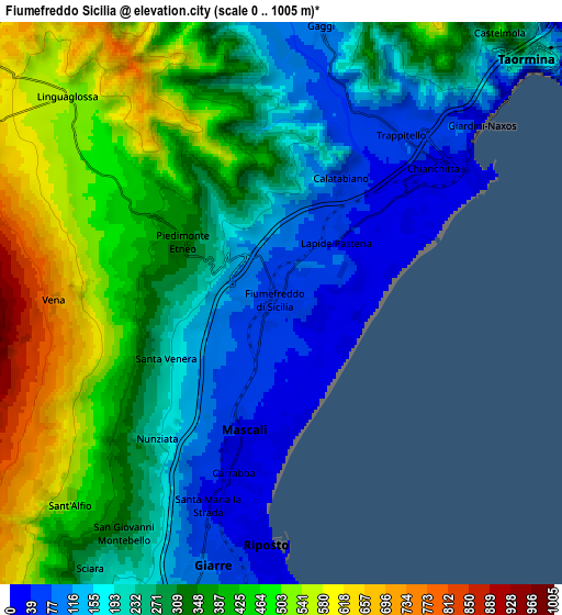 Zoom OUT 2x Fiumefreddo Sicilia, Italy elevation map