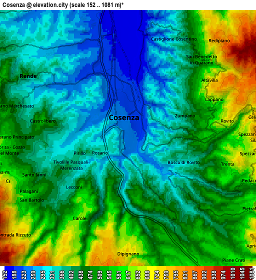 Zoom OUT 2x Cosenza, Italy elevation map