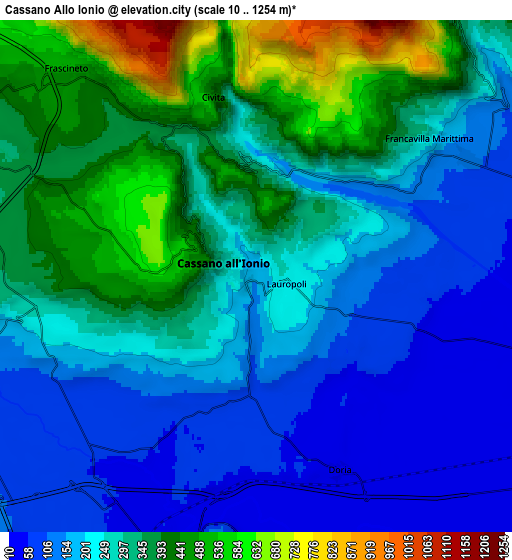 Zoom OUT 2x Cassano Allo Ionio, Italy elevation map