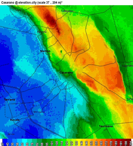 Zoom OUT 2x Casarano, Italy elevation map