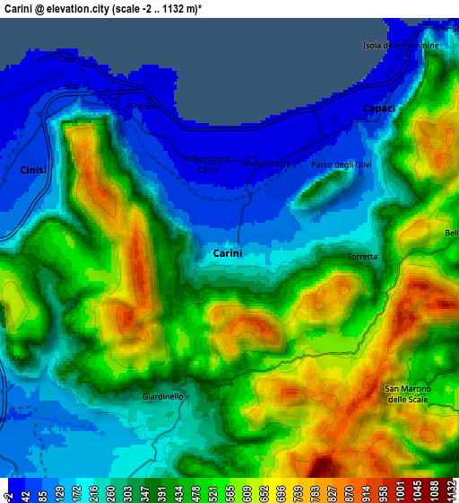 Zoom OUT 2x Carini, Italy elevation map