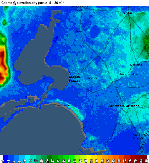 Zoom OUT 2x Cabras, Italy elevation map