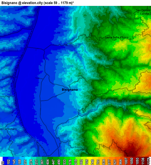 Zoom OUT 2x Bisignano, Italy elevation map