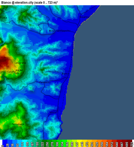 Zoom OUT 2x Bianco, Italy elevation map