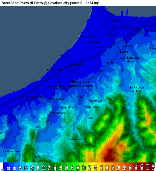 Zoom OUT 2x Barcellona Pozzo di Gotto, Italy elevation map