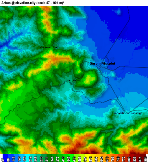 Zoom OUT 2x Arbus, Italy elevation map