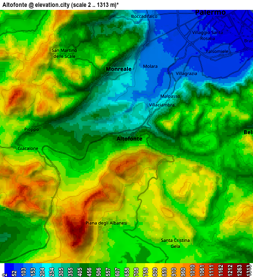 Zoom OUT 2x Altofonte, Italy elevation map