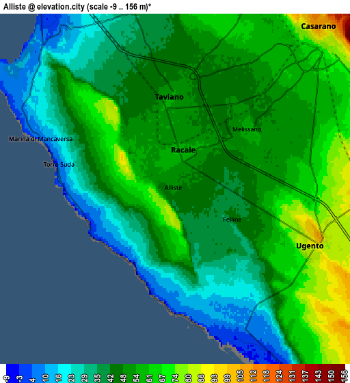 Zoom OUT 2x Alliste, Italy elevation map