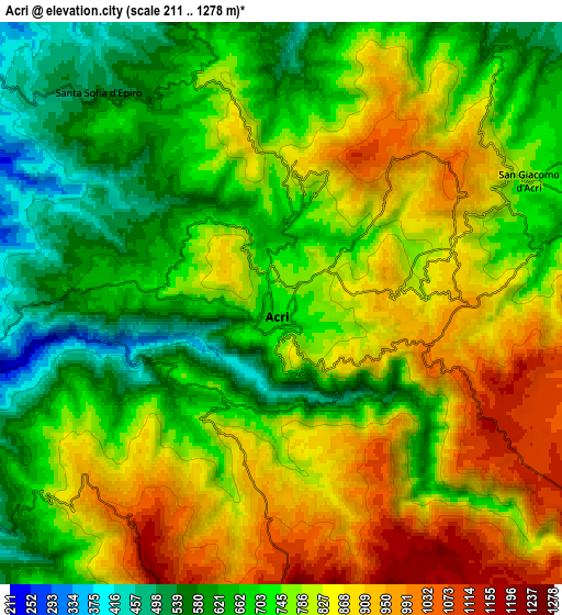 Zoom OUT 2x Acri, Italy elevation map