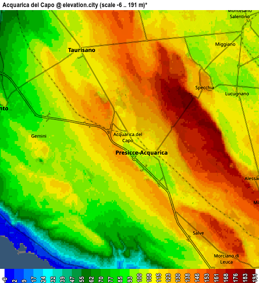 Zoom OUT 2x Acquarica del Capo, Italy elevation map