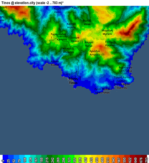 Zoom OUT 2x Tínos, Greece elevation map