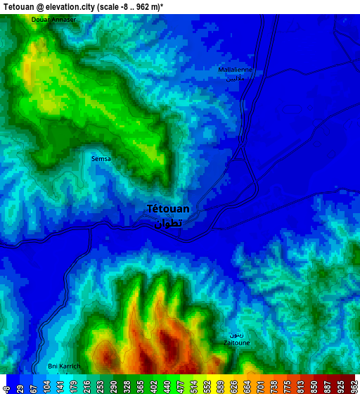 Zoom OUT 2x Tétouan, Morocco elevation map