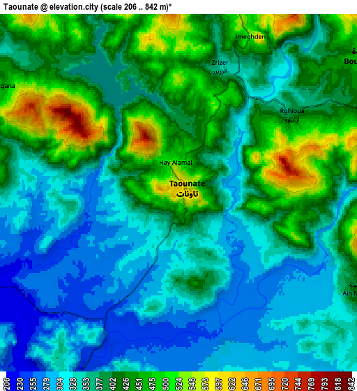 Zoom OUT 2x Taounate, Morocco elevation map