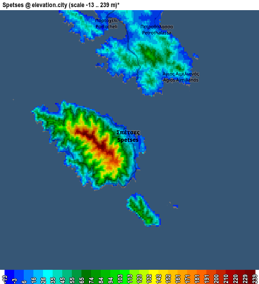 Zoom OUT 2x Spétses, Greece elevation map