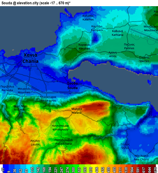 Zoom OUT 2x Soúda, Greece elevation map