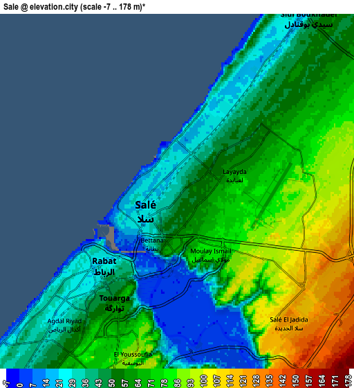 Zoom OUT 2x Sale, Morocco elevation map