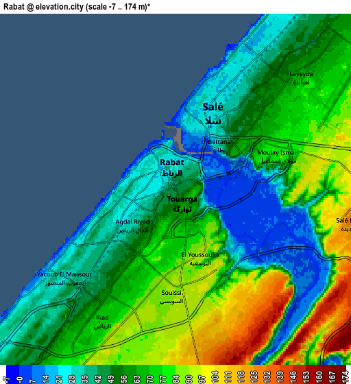 Zoom OUT 2x Rabat, Morocco elevation map
