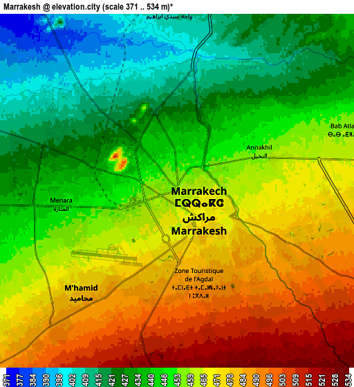 Zoom OUT 2x Marrakesh, Morocco elevation map