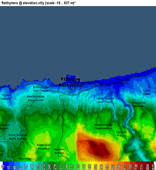 Zoom OUT 2x Rethymno, Greece elevation map