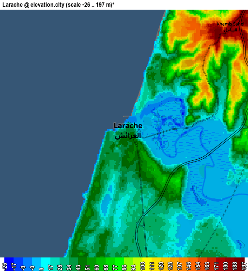 Zoom OUT 2x Larache, Morocco elevation map