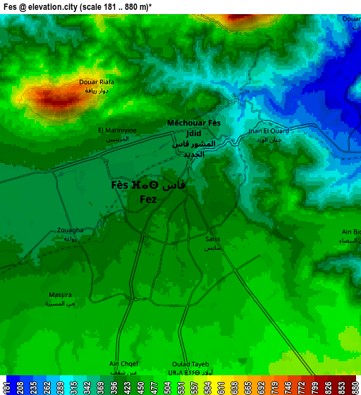 Zoom OUT 2x Fès, Morocco elevation map