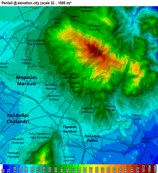 Zoom OUT 2x Pentéli, Greece elevation map