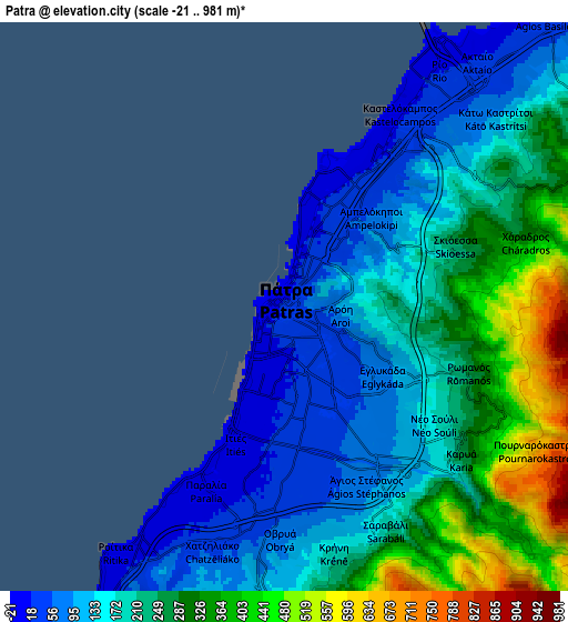 Zoom OUT 2x Pátra, Greece elevation map