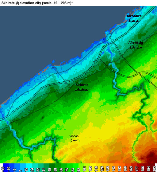 Zoom OUT 2x Skhirate, Morocco elevation map