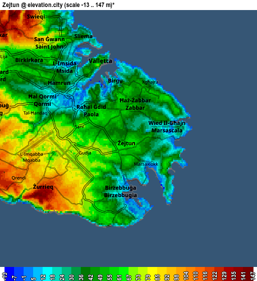 Zoom OUT 2x Żejtun, Malta elevation map