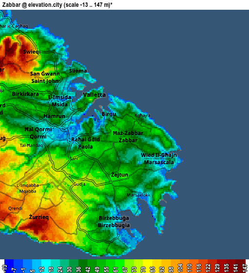 Zoom OUT 2x Żabbar, Malta elevation map