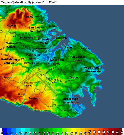 Zoom OUT 2x Tarxien, Malta elevation map