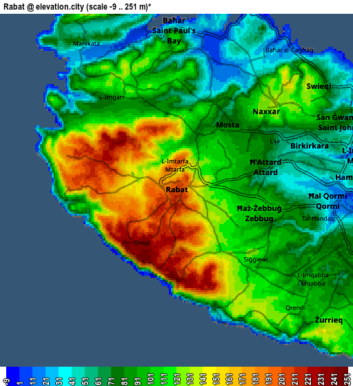 Zoom OUT 2x Rabat, Malta elevation map
