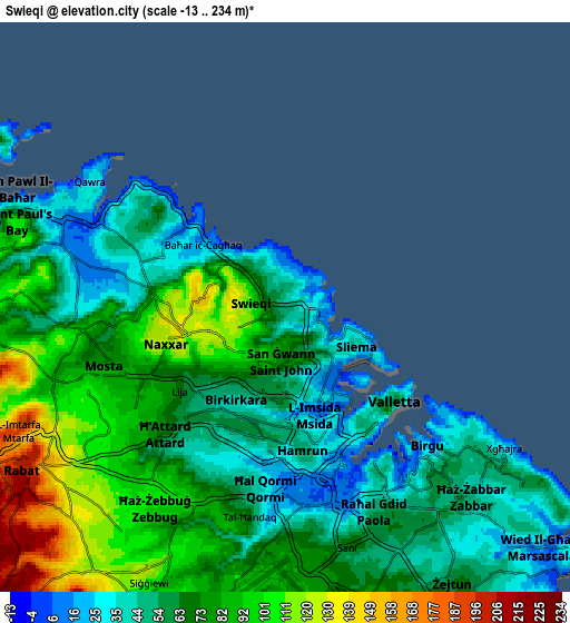 Zoom OUT 2x Swieqi, Malta elevation map