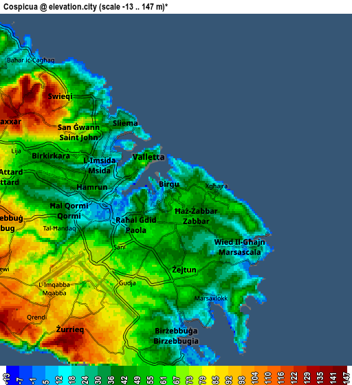 Zoom OUT 2x Cospicua, Malta elevation map
