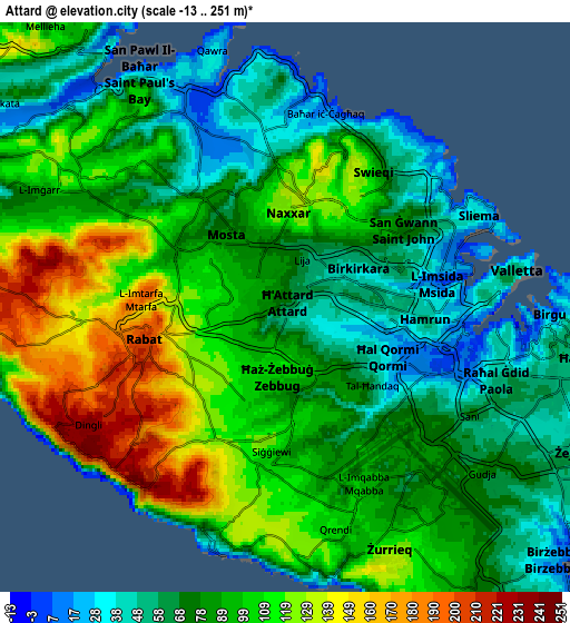 Zoom OUT 2x Attard, Malta elevation map