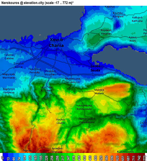 Zoom OUT 2x Nerokoúros, Greece elevation map