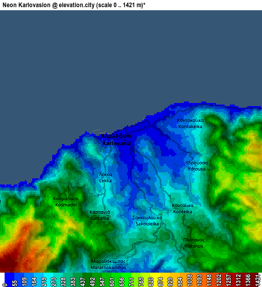 Zoom OUT 2x Néon Karlovásion, Greece elevation map