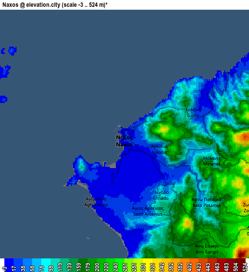 Zoom OUT 2x Náxos, Greece elevation map