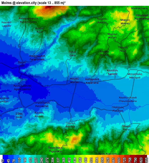 Zoom OUT 2x Moíres, Greece elevation map